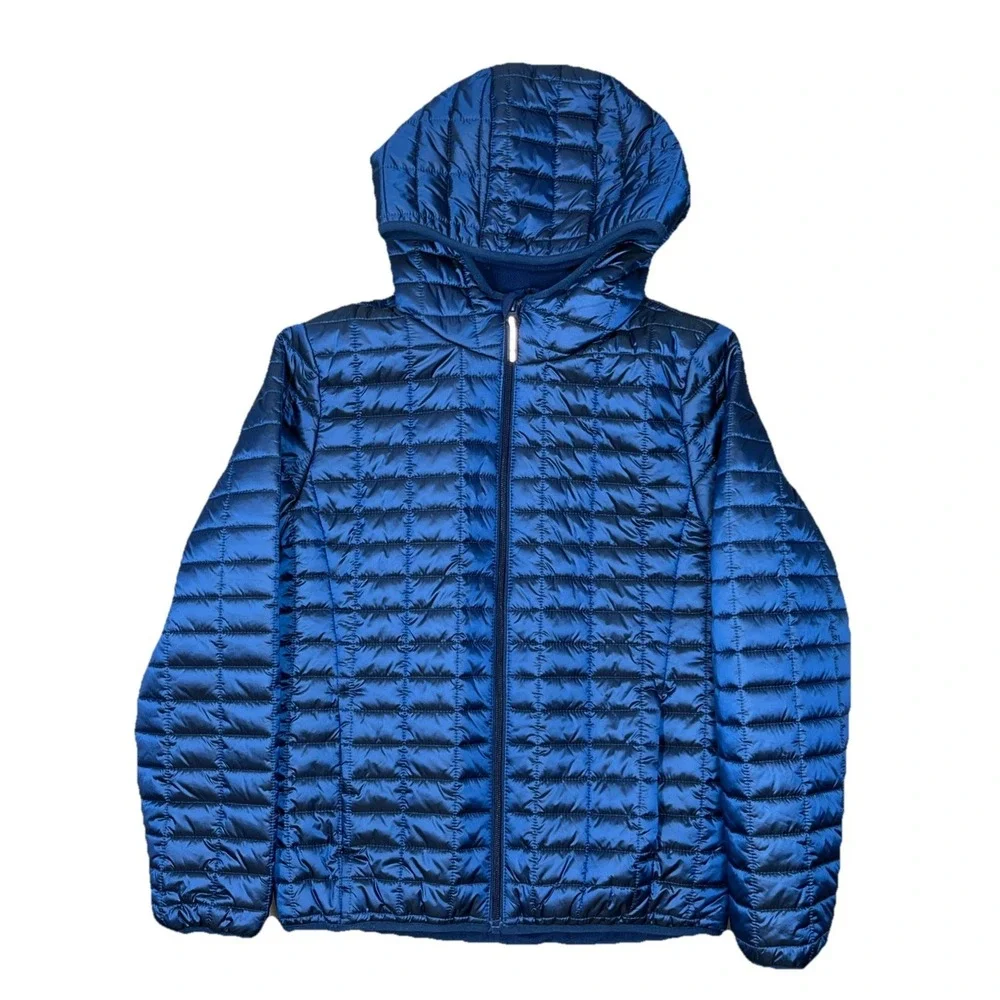 Cat &‎ Jack Youth Full Zip Hooded Fleece Quilted Puffer Jacket Glossy Blue Large